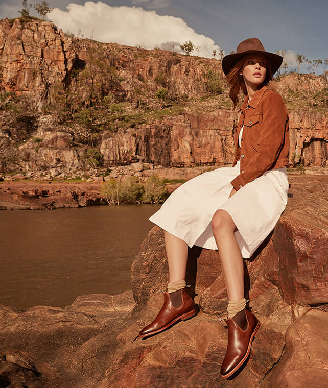 She wears R.M.Williams chinchilla boots at Katherine Gorge She wears R.M.Williams chinchilla boots at Katherine Gorge